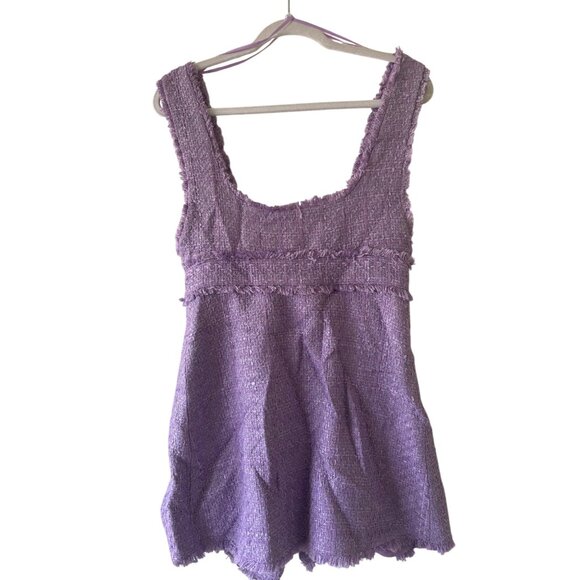 Zara Purple Tweed Square Neck Crystal Button Double Breasted Dress - Picture 4 of 12